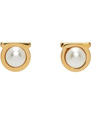 Ferragamo ゴールド フェイクパール Gancini ピアス - ブラック