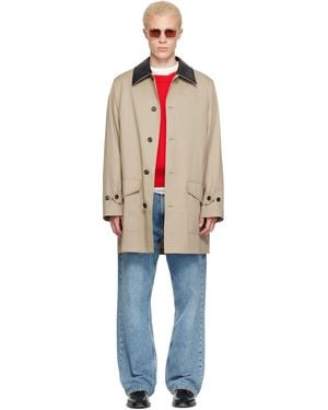Burberry Mid-Length Leather Collar Meadowbank Car Coat - Multicolour