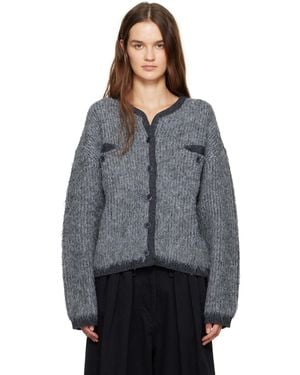 OPEN YY Cardigan Gris En Tricot À Poils Longs - Noir