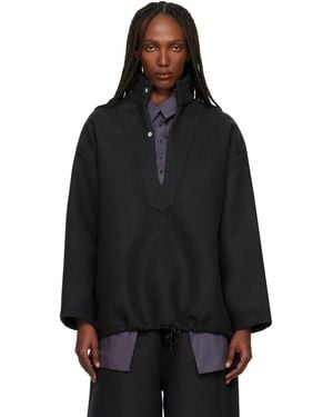 Bambou Roger Kwong Double Face Wool Vareuse Turtleneck - Black