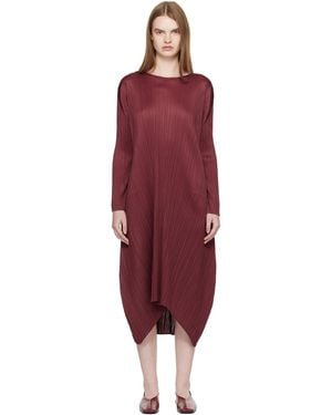 Pleats Please Issey Miyake Burgundy Monthly Colours October Midi Dress - Red