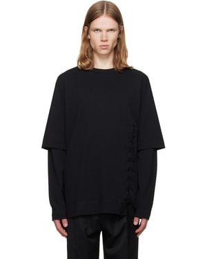 Simone Rocha Lace Up Hem Layered Long Sleeve T-Shirt - Black