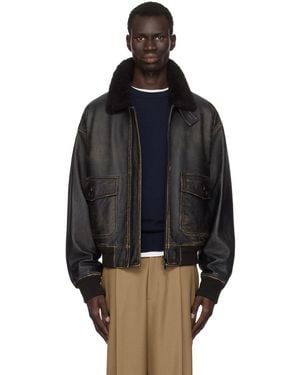 The Row Shearling-Trimmed Leather Moto Jacket - Black