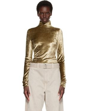 Lemaire Khaki Fitted Stand Collar Turtleneck - Metallic