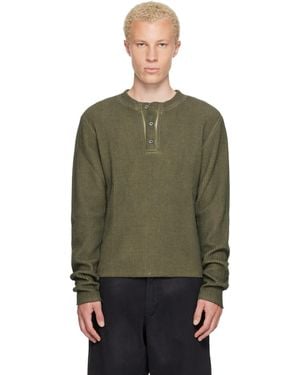 424 Khaki Long-Sleeve Thermal Jersey Henley - Green