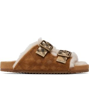 Burberry Check Shearling Urchin Sandals - Brown