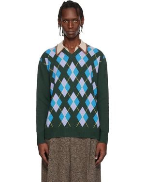 Dries Van Noten Argyle Jumper - Blue