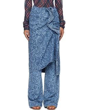 Dries Van Noten Floral Denim Midi Skirt - Blue