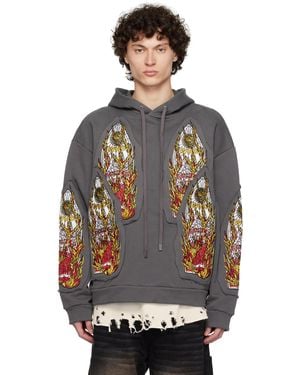 Who Decides War Flame Glass Embroidered Hoodie - Black