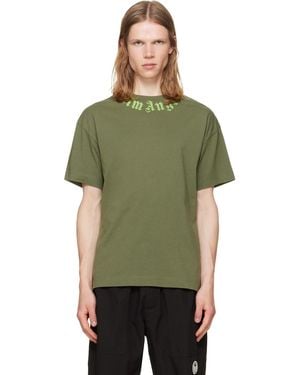 Palm Angels Khaki Neck Logo Regular T-Shirt - Green