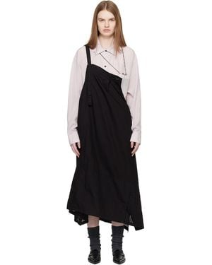 Y's Yohji Yamamoto Tuck Shoulder Strap Midi Skirt - Black