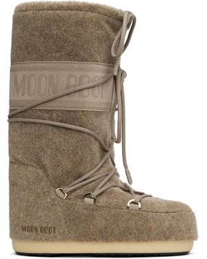 Moon Boot Bottes Hautes Icon Beiges En Melton - Marron