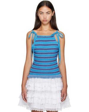 Ganni Striped Pointelle Top - Blue