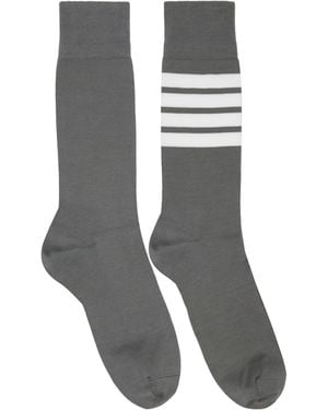 Thom Browne Cotton 4-Bar Mid Calf Socks - Grey