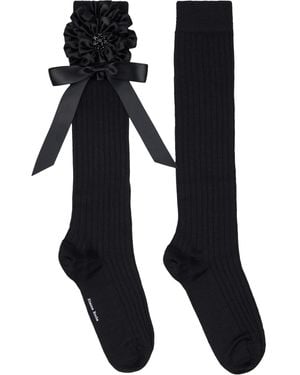 Simone Rocha Ribbon Rosette Merino Silk Knee Socks - Black