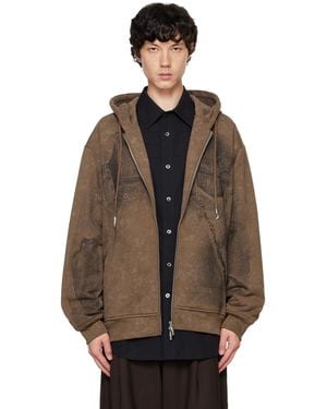 Feng Chen Wang Distressed Printed French Terry Hoodie - Brown