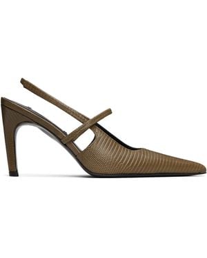 TOTEME Khaki Lizard-Embossed Stiletto Slingback Heels - Black