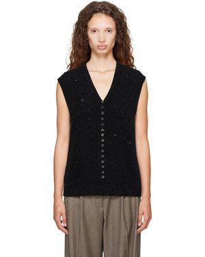 Cordera Cardigan De Style Gilet Noir En Laine Et Soie À Motif Moucheté