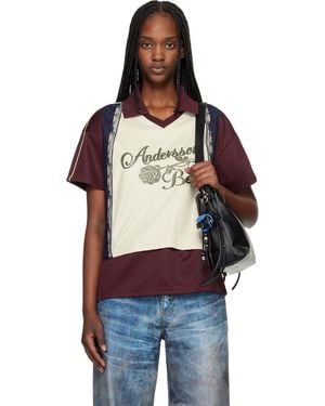 ANDERSSON BELL Burgundy & Off- Lace Trimmed Jersey Polo - Black
