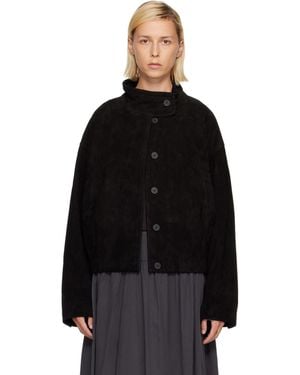 LE17SEPTEMBRE Funnel Neck Suede Jacket - Black