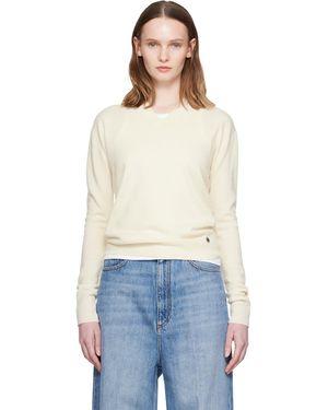 Stella McCartney Pull Blanc Cassé En Tricot De Cachemire À Col En V
