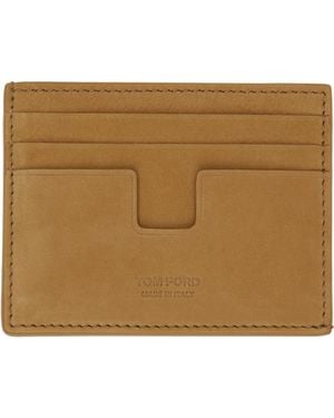 Tom Ford Tan Nubuck T Line Card Holder - Green