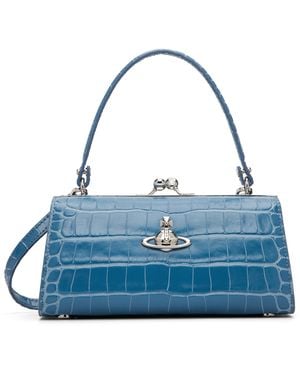Vivienne Westwood Emboss Croc Leather Doll Xl Frame Bag - Blue