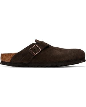 Birkenstock Narrow Boston Soft Footbed Suede Leather Loafers - Brown