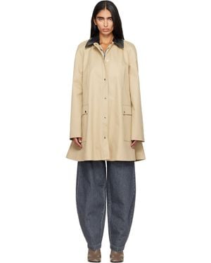 Cordera Leather Collar Voluminous Coat - Natural