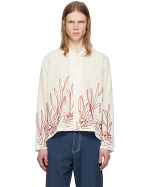 HARAGO ホワイト Pond Beadwork シャツ - ブラック