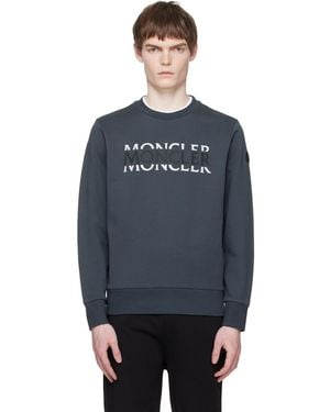 Moncler Logo Cotton Jersey Long Sleeve Sweatshirt - Blue