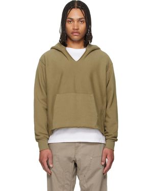 Les Tien Khaki Heavyweight Raw Cropped Hoodie - Green