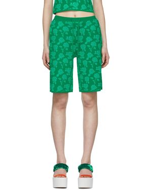 Pushbutton Green Polyester Shorts