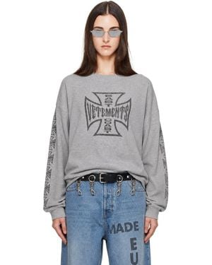 Vetements T-Shirt À Manches Longues Gris En Tricot Gaufré À Croix