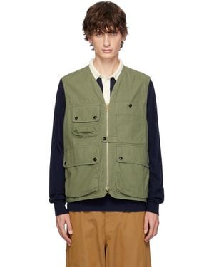 Drake's Khaki Ripstop Cotton Fishing Vest - Green