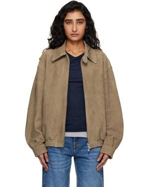 Tonywack Tan Goat Suede Relaxed Bomber Jacket - Blue