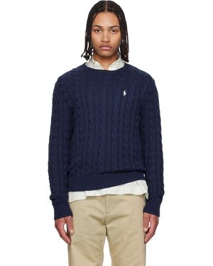 Polo Ralph Lauren Pull Bleu Marine En Tricot Câblé De Coton