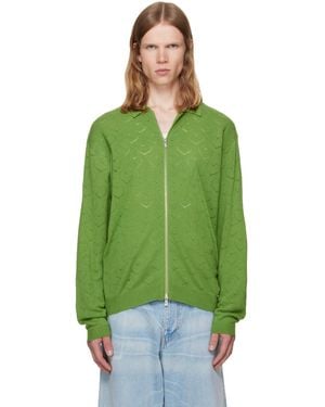 vowels Eyelet Knitted Zip-Up Jumper - Green