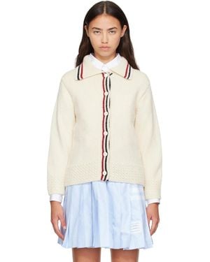 Thom Browne Off- Donegal Rwb Stripe Hector Pointelle Cardigan - White