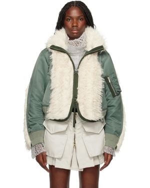 sacaiサカイ★オフホワイト ベルト付き フェイクファー コート Sacai オフホワイト ベルト付き フェイクファー コート