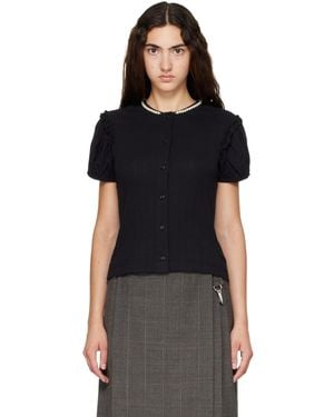Simone Rocha Embellished Pointelle Puff Sleeve Cardigan - Black