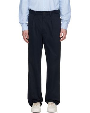 Noah Sanded Twill Pleated Trousers - Blue
