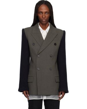 Jean Paul Gaultier Khaki & 'The Bi-Material Suit' Blazer - Black