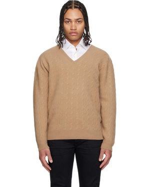 Tom Ford Tan Cable Lambswool Ls V-Neck Jumper - Black
