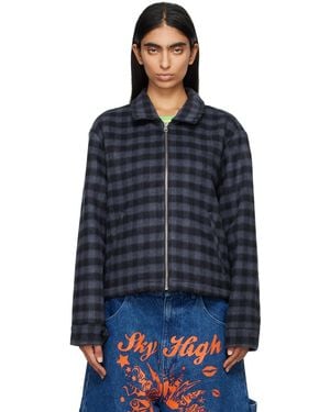 Sky High Farm Boxy Wool-Blend Flannel Zip Jacket - Blue