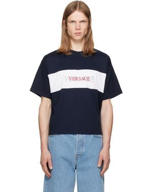 Versace Intarsia Cotton-Jersey Regular T-Shirt - Blue