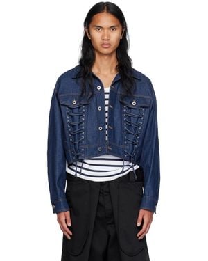 Jean Paul Gaultier Lace-Up Denim Jacket - Blue