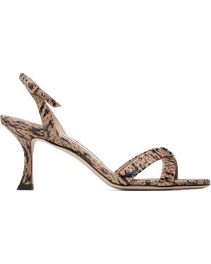 Jimmy Choo Taupe Elsy 70 Kigali Snake Printed Heeled Sandals - Metallic