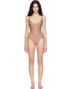 Skims Body Unlined Plunge Thong Bodysuit - Natural