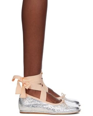 Simone Rocha Silver Heart Toe Ribbon Bow Ballerina Flats - Brown